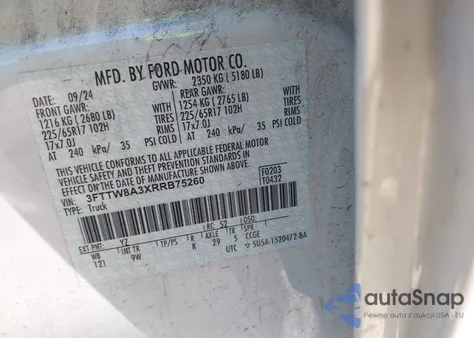 2024 Ford Maverick Xl z USA, uszkodzony, nr VIN 3FTTW8A3XRRB75260